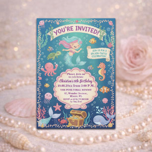 Invitation Fête d'anniversaire 8 ans Mermaid Under the Sea Ro