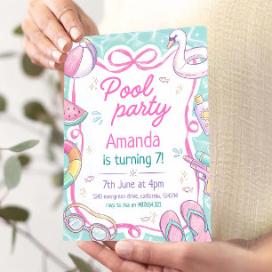 Invitation Fête d'anniversaire 8 ans Preppy Pastel au bord de