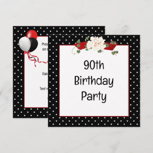 Invitation Fête d'anniversaire 90 ans à pois