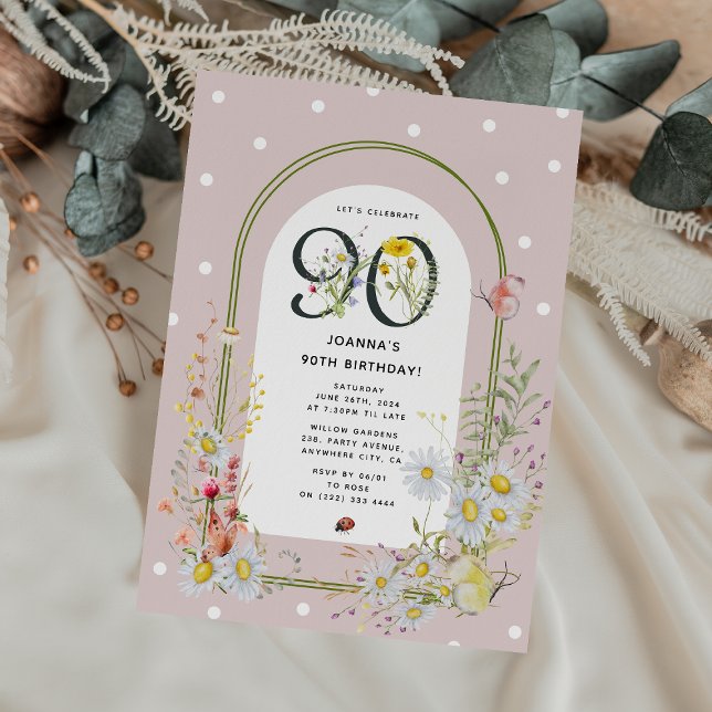Invitation Fête d'anniversaire 90 ans Arche Florale Botanique (Créateur téléchargé)