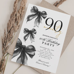 Invitation Fête d'anniversaire 90 ans Coquette Aquarelle Noir