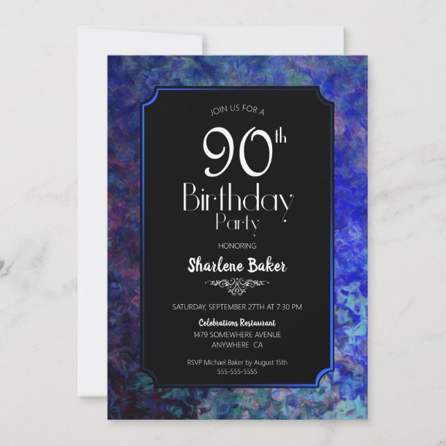 Invitation Fête d'anniversaire 90 ans élégante avec bordure b (Devant)
