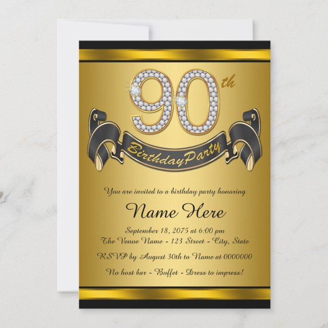 Invitation Fête d'anniversaire 90 ans en or (Devant)