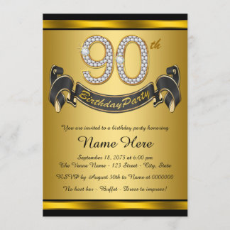 Invitation Fête d'anniversaire 90 ans en or