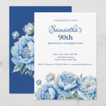 Fête d'anniversaire 90 ans Fleur bleue aquarelle
