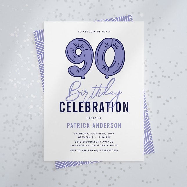 Invitation Fête d'anniversaire 90 ans Modern Blue (Créateur téléchargé)