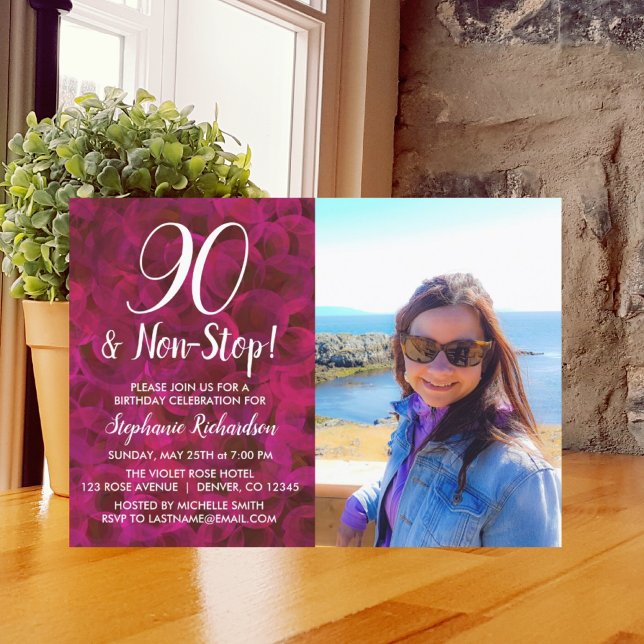 Invitation Fête d'anniversaire 90 et non stop Red Rose (Créateur téléchargé)