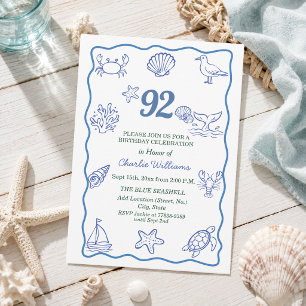 Invitation Fête d'anniversaire 92 ans sur la vie marine dessi