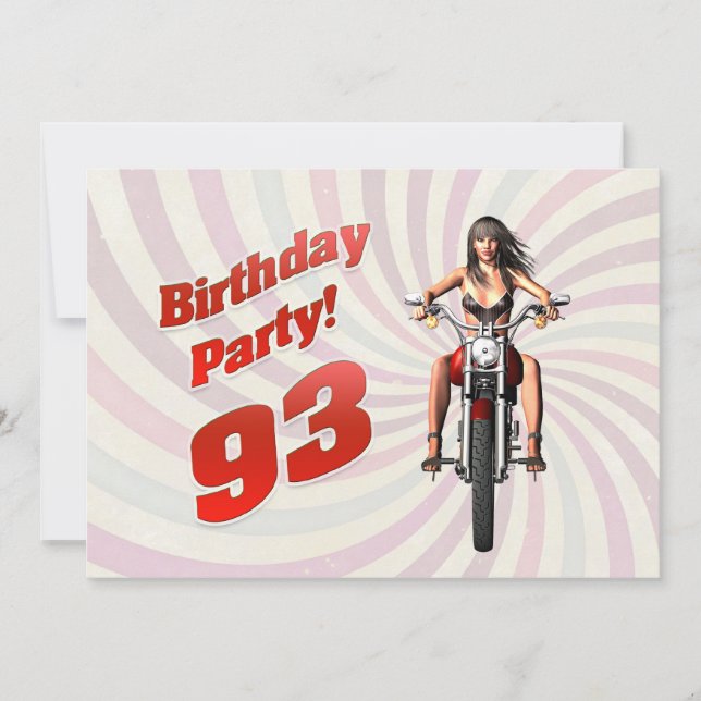 Invitation fête d'anniversaire 93 ans avec une fille sur une  (Devant)