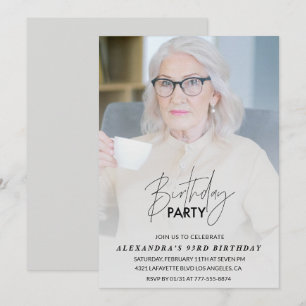 Invitation Fête d'anniversaire 93 ans Photo Gris Élégant