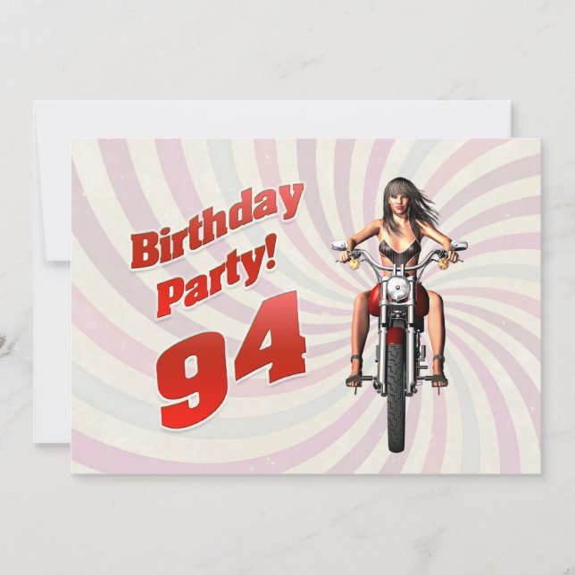 Invitation fête d'anniversaire 94 ans avec une fille sur une  (Devant)