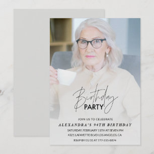 Invitation Fête d'anniversaire 94 ans Photo Gris Élégant