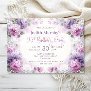 Invitation Fête d'anniversaire 95 ans aux fleurs roses et vio