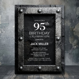 Invitation Fête d'anniversaire 95 ans cadre argent ardoise no