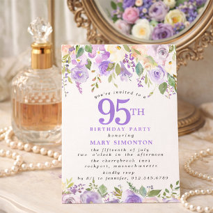 Invitation FÊTE D'ANNIVERSAIRE 95 ans Fleurs de rose violette