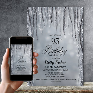 Invitation Fête d'anniversaire 95 ans paillettes noires et ar