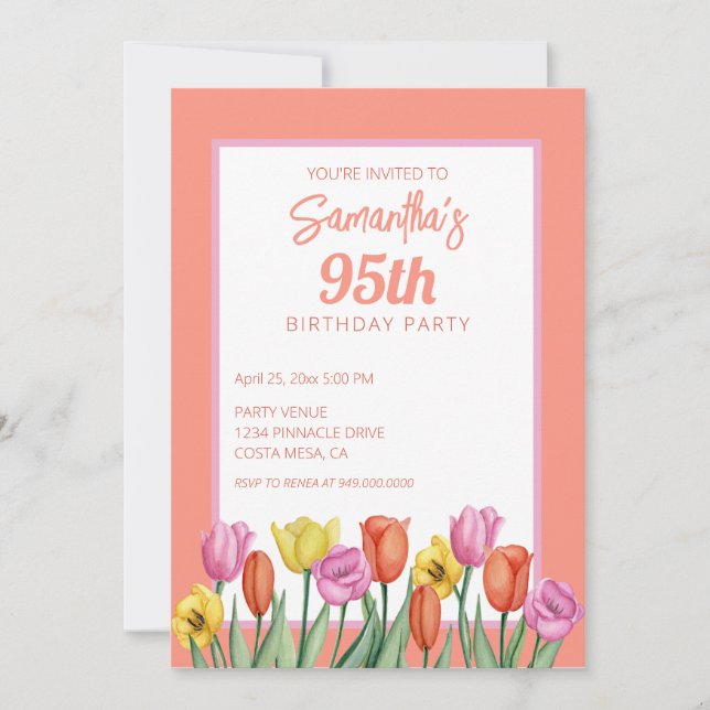 Invitation Fête d'anniversaire 95 ans thème floral (Devant)