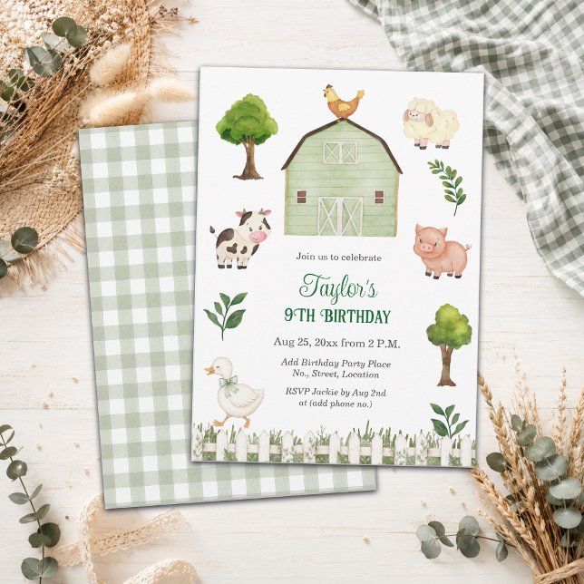 Invitation Fête d'anniversaire 9 ans Animaux de la ferme à l' (Créateur téléchargé)