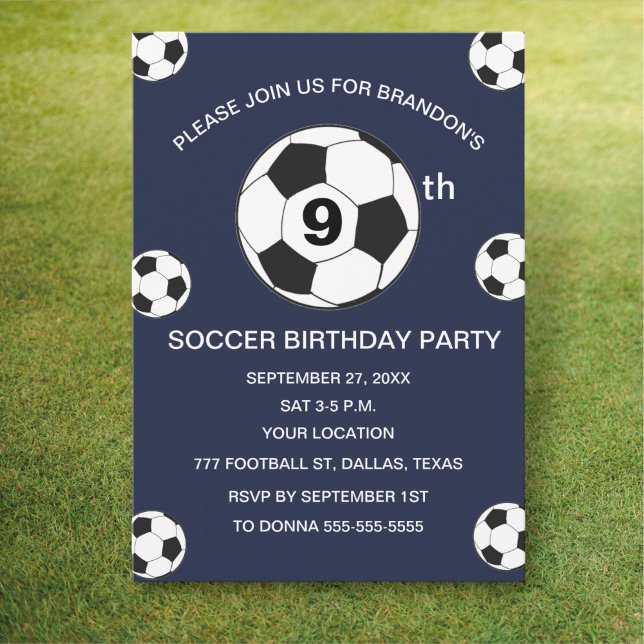 Invitation Fête d'anniversaire 9 ans Football Bleu Garçons Sp (Créateur téléchargé)