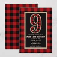 Fête d'anniversaire 9 ans Plaid Buffalo Rouge Noir
