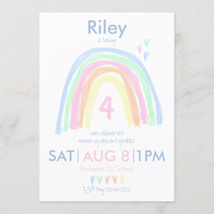 Invitation Fête d'anniversaire à double face Pastel Rainbow
