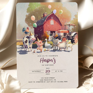 Invitation Fête d'anniversaire à la ferme avec tracteur Anima