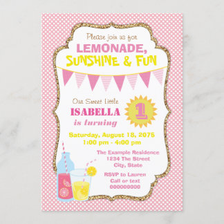 Invitation Fête d'anniversaire à la limonade rose