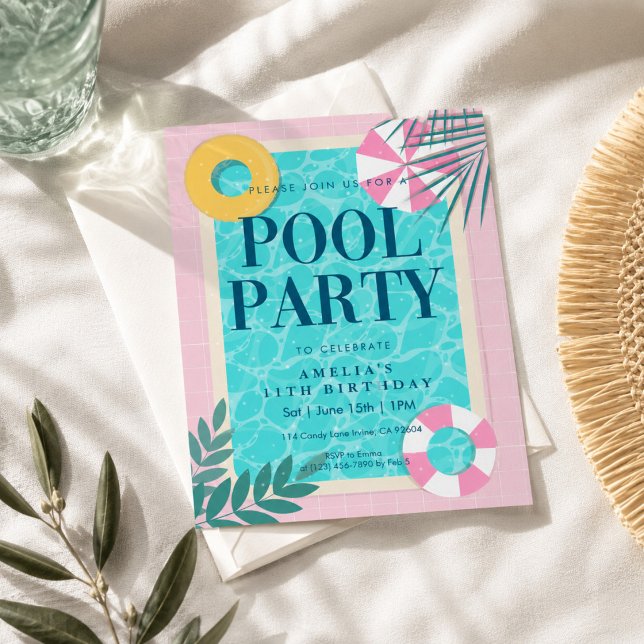 Invitation Fête d'anniversaire à la piscine (Créateur téléchargé)