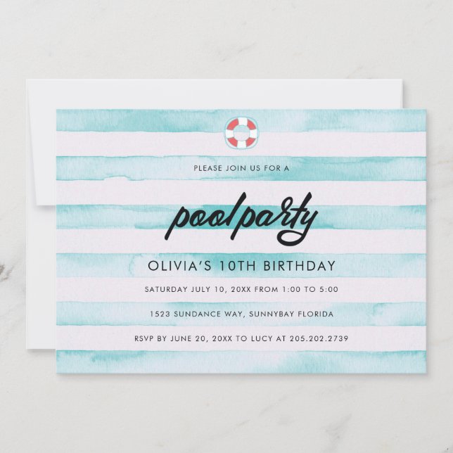 Invitation Fête d'anniversaire à la piscine (Devant)