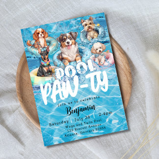 Invitation Fête d'anniversaire à la piscine pour chiens