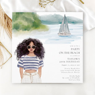 Invitation Fête d'anniversaire à la plage avec voilier à l'aq