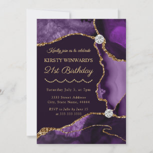 Invitation Fête d'anniversaire à l'agate fausse brillant viol