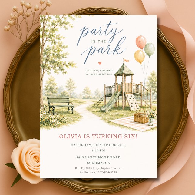 Invitation Fête d'anniversaire à l'aire de jeux dans le parc (Créateur téléchargé)
