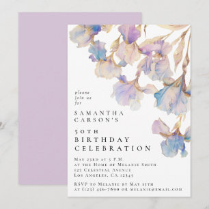 Invitation Fête d'anniversaire à l'aquarelle avec iris élégan