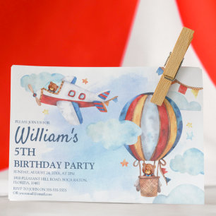 Invitation Fête d'anniversaire à l'aquarelle d'aviation vinta