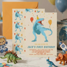 Fête d'anniversaire à l'aquarelle de dinosaure T-R