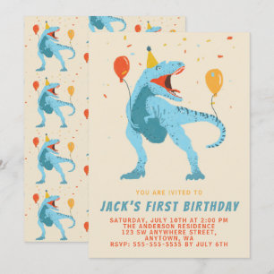 Invitation Fête d'anniversaire à l'aquarelle de dinosaure T-R