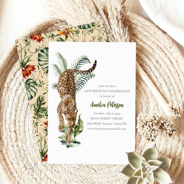 Invitation Fête d'anniversaire à l'aquarelle de léopard de la (Créateur téléchargé)