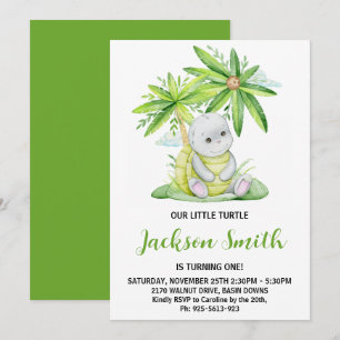 Invitation Fête d'anniversaire à l'aquarelle de petite tortue