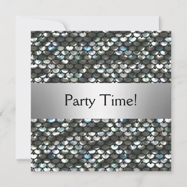 Invitation Fête d'anniversaire à paillettes argentées noires (Devant)