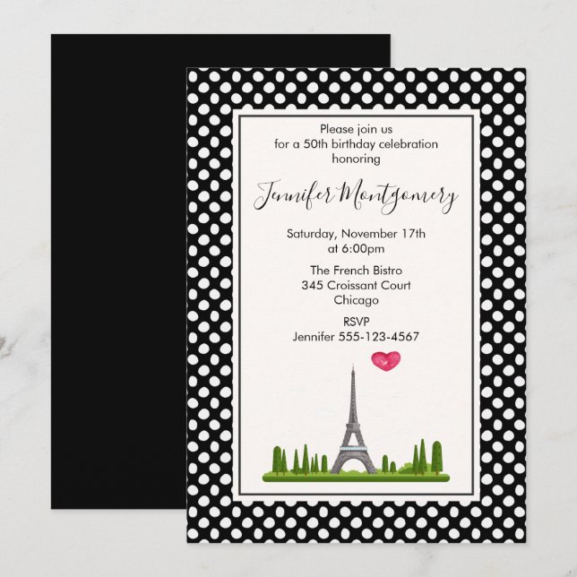 Invitation Fête d'anniversaire à Paris avec la Tour Eiffel (Devant / Derrière)