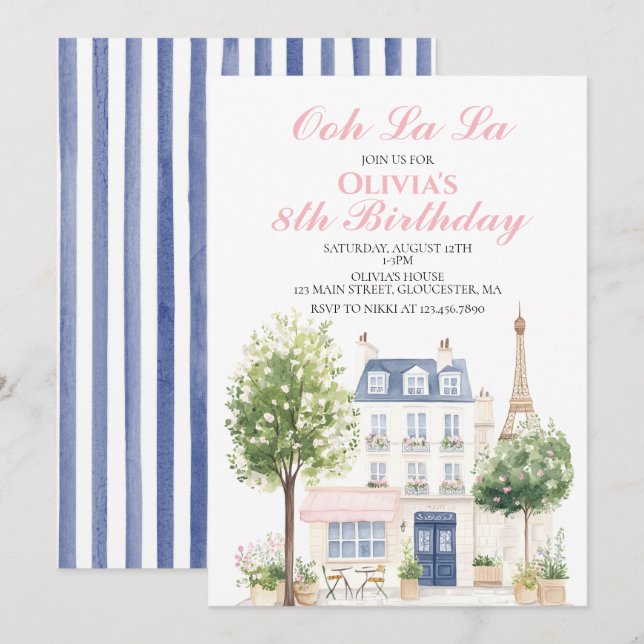 Invitation Fête d'anniversaire à Paris Café Parisien Thé Part (Devant / Derrière)