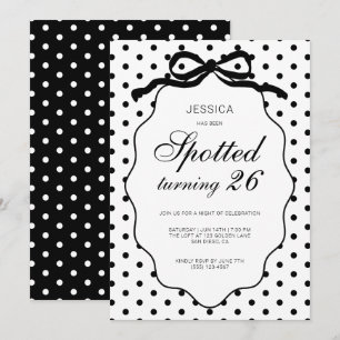 Invitation Fête d'anniversaire à pois avec ruban noir