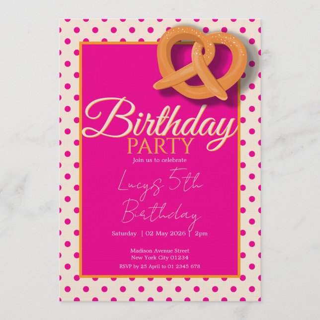 Invitation Fête d'anniversaire à pois roses (Devant)