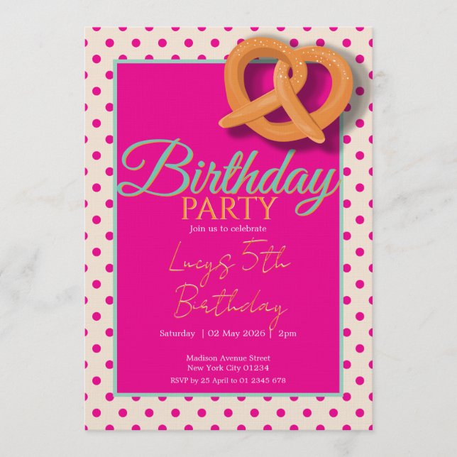 Invitation Fête d'anniversaire à pois roses (Devant)