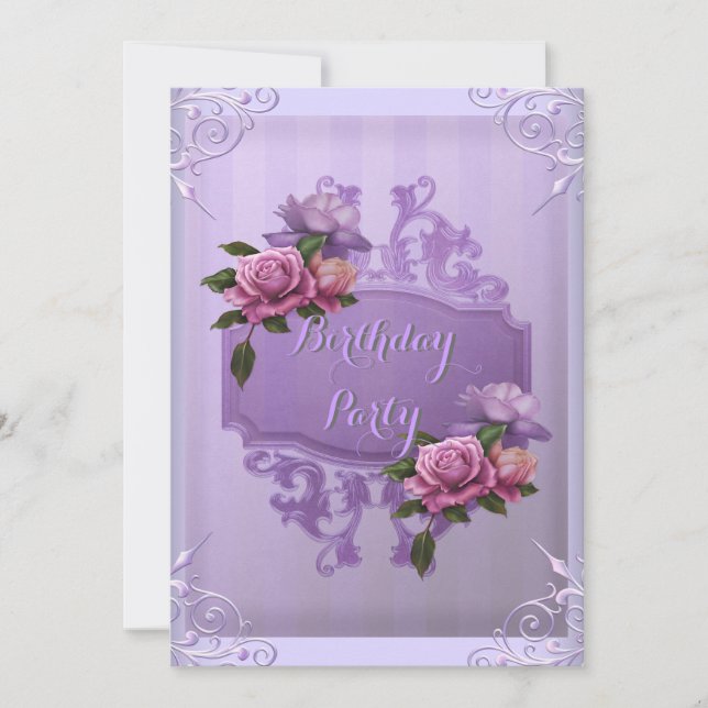 Invitation Fête d'anniversaire à rayures de lilas violettes (Devant)