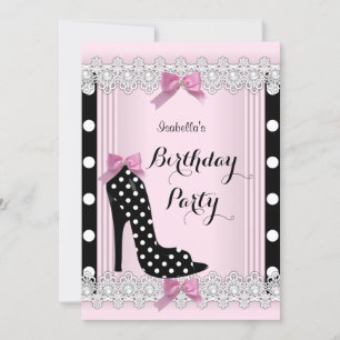 Invitation Fête d'anniversaire à talons hauts à pois noirs ro