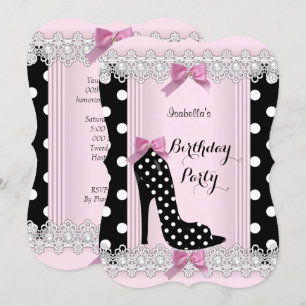 Invitation Fête d'anniversaire à talons hauts à pois noirs ro