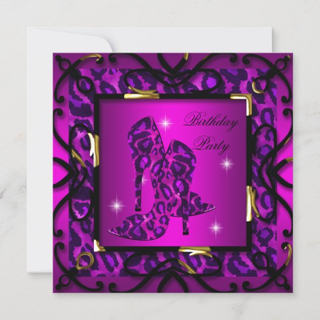 Invitation Fête d'anniversaire à talons hauts floraux rose ch (Devant)