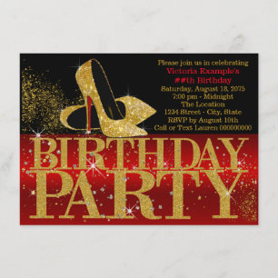 Invitation Fête d'anniversaire à talons hauts pailletés rouge